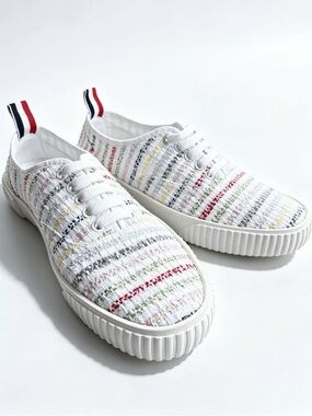 Thom Browne White Multicolor Tweed Low-Top Sneakers